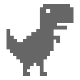 Pixel dinosaur warning graphic